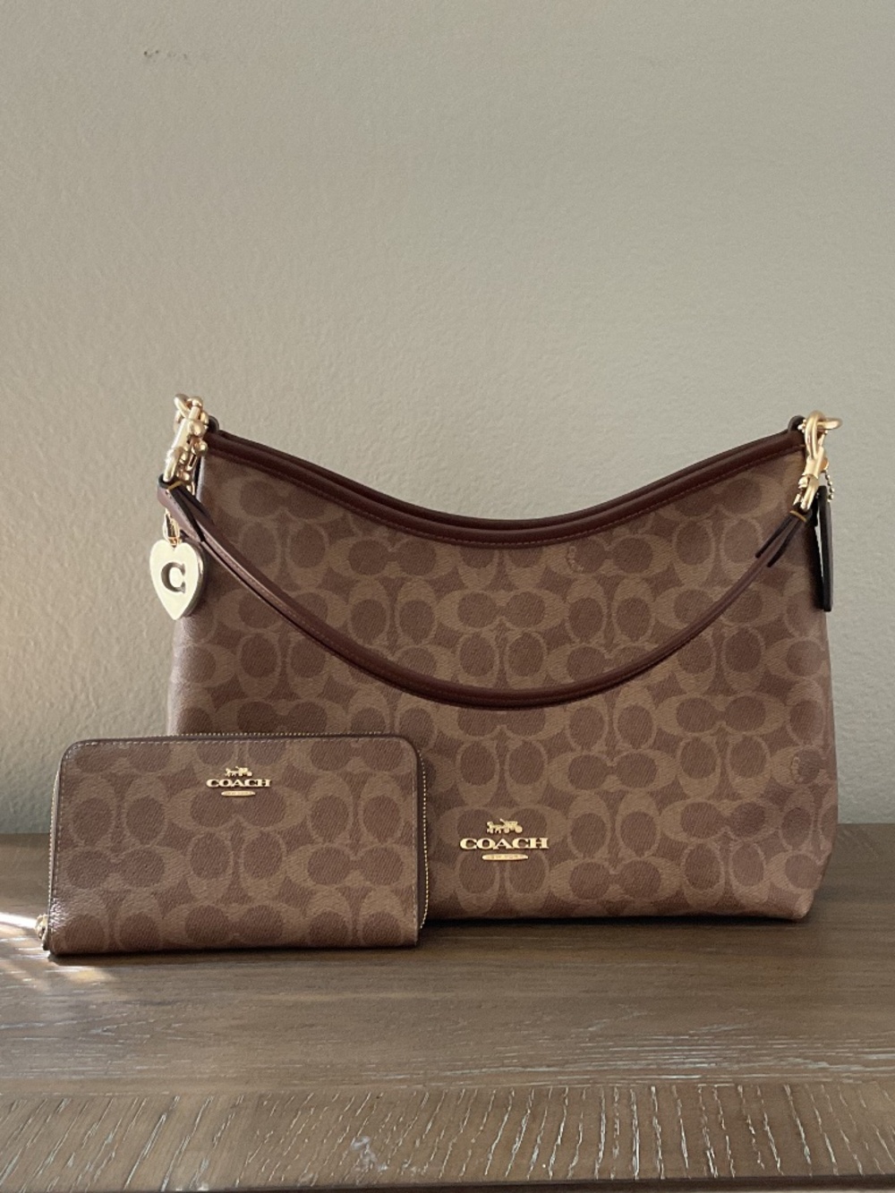 Coach Laurel Shoulder Bag-Signature Canvas-Gold,Tan,Brown-Wallet, Bag Charm